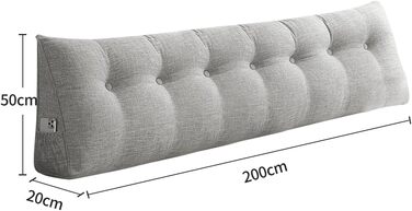 Подушка для спини OHMG, клиноподібна, підходить для ліжка та дивана, подушка для читання та поперекового відділу хребта, подушка зі знімним ремінцем для шиї та чохлом, який можна прати, практична бічна кишеня (світло-сірий, 200 x 50 x 20 см) Світло-сірий 