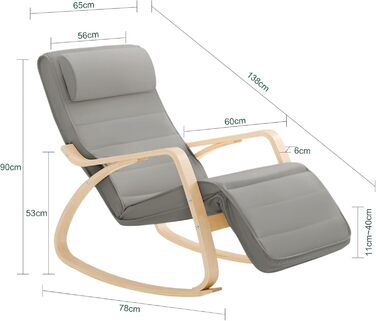 Крісло-гойдалка SoBuy з подушкою, крісло-гойдалка з підголівником та регульованою підставкою для ніг, відкидне крісло - сіре FST16-DG темно-сіре