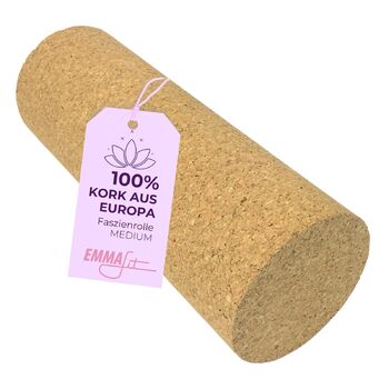 Ролик для фасцій EMMAfit Cork Нековзний корковий ролик для тригерних точок та напруження Невеликий ролик для фасцій з натурального корка Гігієнічний та екологічно чистий Міцний ролик для масажу фасцій 30 x 10 см