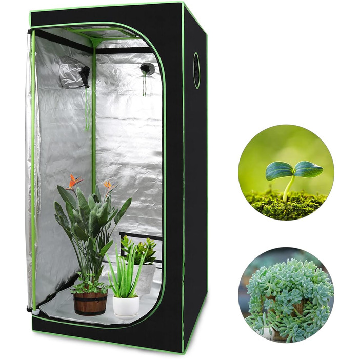 Тент для вирощування рослин Growzelt Герметичний вологостійкий бокс для гровінгу Міні-теплиця для домашнього вирощування 600D Oxford, 80x80x180 см, Чорно-зелений