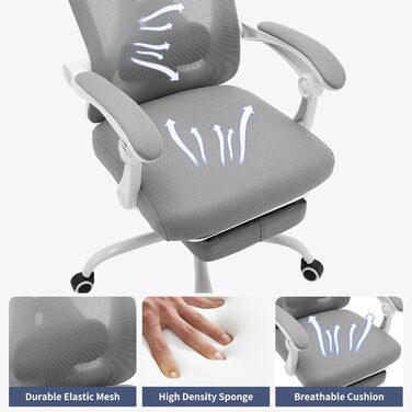 Ергономічне офісне крісло, сірий, ергономічне крісло, офісне крісло з підлокітниками, регульована глибина сидіння, коліщатка