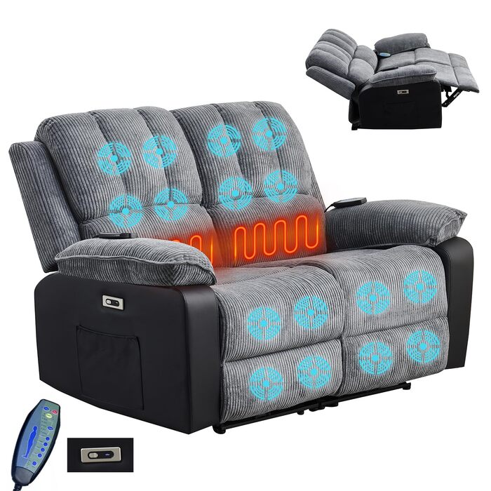 Електричний диван LSLIFE з функцією масажу та підігріву, масажний диван, крісло, лінивий реклайнер для людей похилого віку, ергономічний диван для відпочинку (синій, 2 особи)