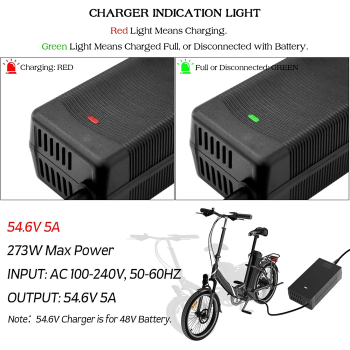 Зарядний пристрій для літій-іонних акумуляторів Yasco з кількома роз&39ємами для електричних велосипедів, скутерів, електровелосипедів, човнів та мотоциклів Зарядний пристрій Xiaomi (54.6V 5A) 54.6V 5A з кількома роз&39ємами