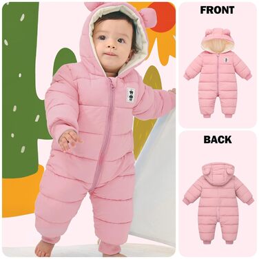 Дитячий зимовий комбінезон з капюшоном, зимовий комбінезон для хлопчиків та дівчаток, комбінезон з довгими рукавами, теплий одяг, подарунок, 9-12 місяців (), рожевий