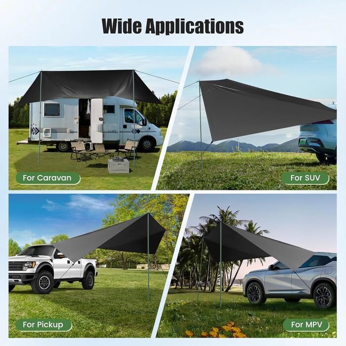 Універсальний автомобільний намет для будь-якого транспортного засобу, автомобільний тент, кемпінговий намет, тент для великого позашляховика, універсальний сонцезахисний намет для будинків на колесах та автомобілів