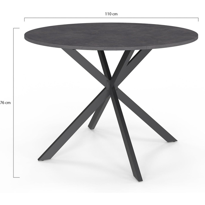 Круглий обідній стіл Jaspe, 6 осіб, стільниця з ефектом бетону, ніжки-павуки, антрацитово-сірий, 110 см