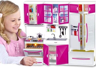 Іграшкові меблі для лялькової кухні, ляльковий будиночок для дітей, реалістичне світло та звуки з робочою варильною поверхнею, духовкою, раковиною, дверцятами холодильника та безліччю аксесуарів, іграшка 40 x 30 см