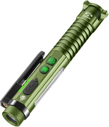 Акумуляторний ліхтарик EDC, світлодіодний робочий ліхтарик 800 люмен із магнітним затискачем та магнітною основою, 11 режимів роботи, пальцевий ліхтарик COB, ідеально підходить для майстерні, дому та аварійного освітлення, великий, зелений