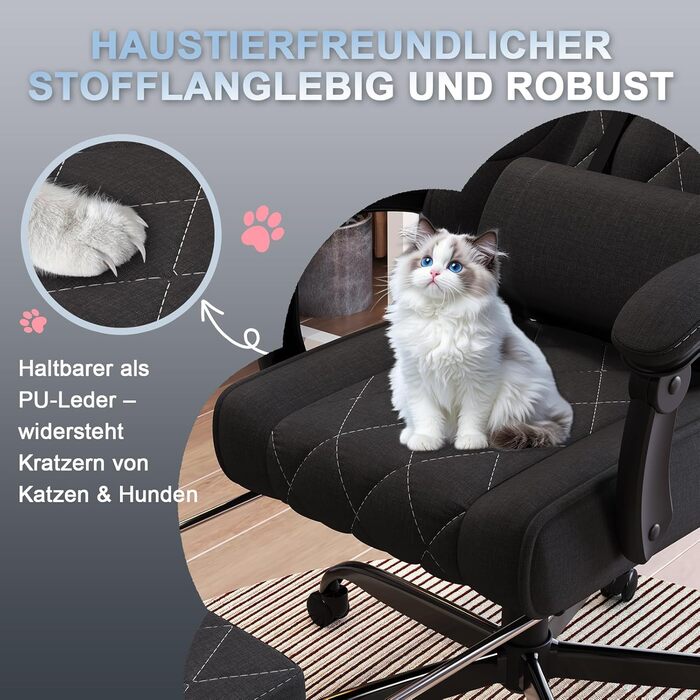 Ігрове крісло Devoko, ергономічна тканина з функцією масажу та підставкою для ніг, пружинна амортизація Pocket Spring, регулювання на 135, повітропроникне для домашнього офісу або ігрової кімнати, чорний колір