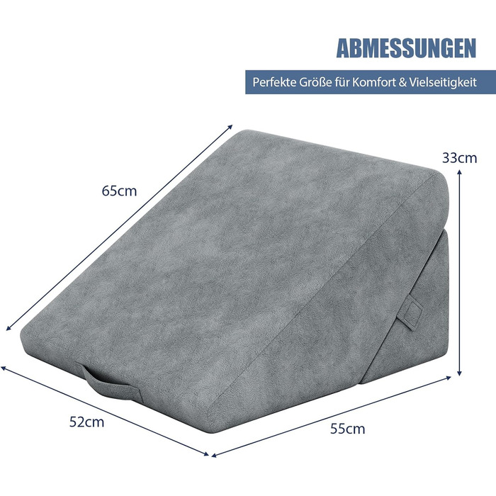 Подушка-клин COSTWAY, подушка для читання, подушка для спини та ніг, чохол з піни з ефектом пам&39яті, який можна прати, рефлюксна подушка для дорослого ліжка, ергономічна подушка для ніг, розслаблююча подушка для ліжка та дивана, сіра