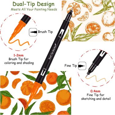 Фломастери Пензлик Brush Pen Fineliner, 48 кольорів Набір подвійних пензлів для дітей Дорослі розмальовки, Сімейний планувальник Ручні написи, Скрапбукінг, Акварельні фарби