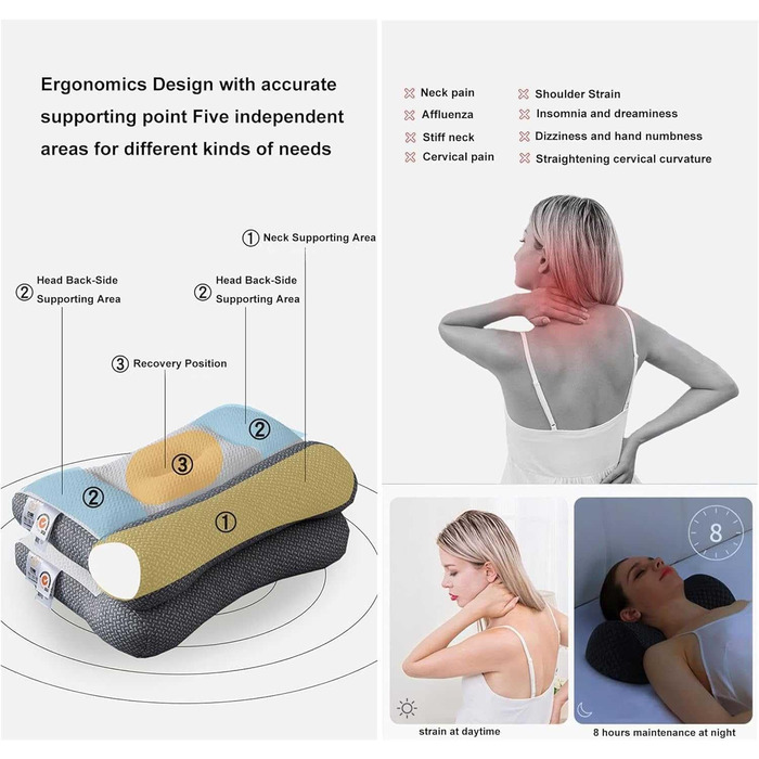Суперергономічна подушка для апное сну, подушка для підтримки шиї, ортопедична подушка для глибокого сну, ергономічна подушка для шиї та плечей 19*29 дюймів, 2024
