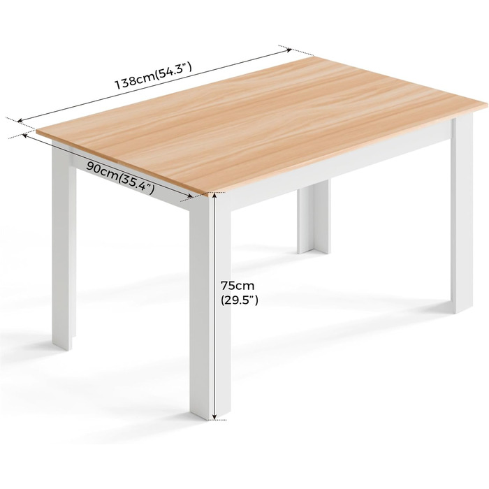 Обідній стіл Mondeer, кухонний стіл на 4-6 осіб, мінімалістичний дерев&39яний стіл для кухні, їдальні, вітальні, Ш138 x Г90 x В75 см, білий та дубовий.