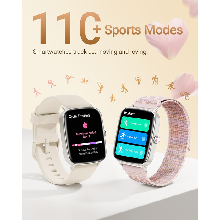 Розумний годинник для чоловіків та жінок з функцією телефону, фітнес-годинник 1,85 дюйма, понад 100 спортивних режимів, фітнес-трекер з моніторингом серцевого ритму/SpO2/сну, крокомір, водонепроникний спортивний годинник IP68 для iOS та Android, бежевий