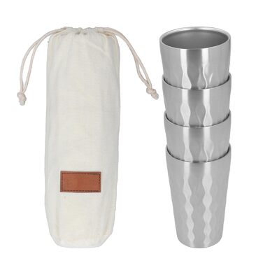 Чашки з нержавіючої сталі Luqeeg, упаковка з 4 шт. , 350 мл, двостінні вакуумні чашки для пиття, штабельовані металеві чашки, штабельовані небиткі склянки для пиття на свіжому повітрі, для подорожей, походів, пляжу