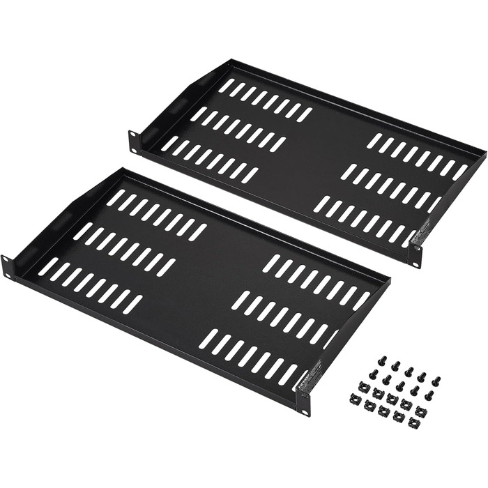 Полиця VEVOR 1U, 2 шт., для мережевої шафи, глибина 254 мм, вантажопідйомність 22,68 кг, для серверної стійки, вуглецева сталь, хороша циркуляція повітря для мережевої шафи або стійки для обладнання 482,6 мм, 1U-2 шт.