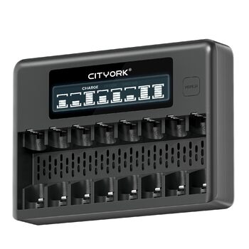 Зарядний пристрій CITYORK для акумуляторних батарей AA AAA, 8-слотовий зарядний пристрій з РК-дисплеєм, швидкою зарядкою через USB та незалежним слотом для акумуляторів AA/AAA Ni-MH Ni-CD