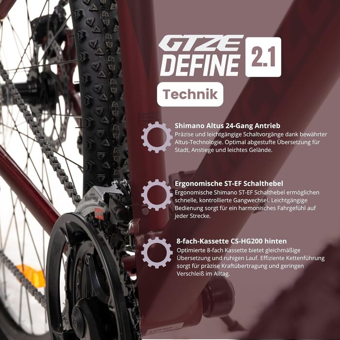 Гірський велосипед Goetze Define 2.1 Hardtail, 29-дюймові колеса, 19-дюймова алюмінієва рама, подвійні дискові гальма, 24-швидкісна Shimano Altus, графітова амортизаційна вилка 100 мм