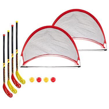 Повний набір Bandito FunHockey, для дітей, 4 хокейні ключки, 4 м&39ячі та 2 складні ворота, ключка для флорболу, вуличний хокей, для гри в приміщенні та на вулиці, для командних видів спорту, для шкіл, саду, всепогодний повний набір, міні