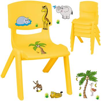 Дитячий стілець/крісло - вибір дизайну - жовтий наклейка - тварини зоопарку та жираф - пластик - вантажопідйомність до 100 кг/захист від перекидання - для використання в приміщенні та на вулиці - 0-99 років - 1 стілець - тварини зоопарку без назви та жира