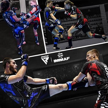 Щитки для гомілок RDX IMMAF для кікбоксингу, захисні накладки на підйомники для боксу, бойових мистецтв, ММА, спарингу, захист ніг для чоловіків та жінок, спорядження для кікбоксингу, синій розмір S