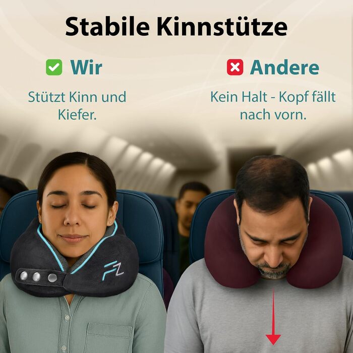 Зручна подушка для шиї FLOWZOOM для літака та автомобіля - Регульована подушка для шиї з піни з ефектом пам&39яті з гнучкими застібками-кнопками для підтримки 360, дихаючий чохол, який можна прати - У комплекті сумка - Чорний 2.2. Зручний - Чорний