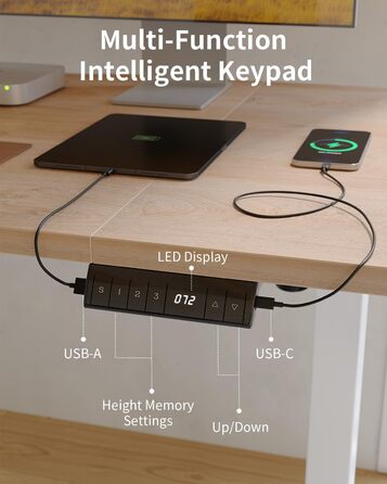 Стіл FEZIBO з регульованою висотою та портами зарядки USB-A та USB-C, 140 x 70 см, Електрично регульований стіл з висотою, Ергономічний стіл для домашнього офісу з можливістю роботи сидячи та стоячи, Стіл для роботи стоячи, Дуб, 140 x 70 см