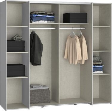 Шафа 200, сучасна шафа з розсувними/відкидними дверима, 4 двері, полиці, вішалки для одягу, дерев&39яний композит, білий, 200,1 см завширшки x 190,5 см заввишки x 61,2 см завглибшки, білий, без шухляд