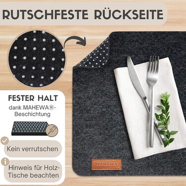 Набір з 6 фетрових скатертин преміум-класу з 6-ма скляними підставками тримачем та 6-ма нековзними пакетами для столових приборів,