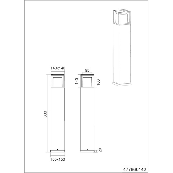 Світильник садовий LED Trio Witham 477860142, антрацитовий метал, білий пластик, 14.5 Вт, регульована колірна температура, висота 80 см