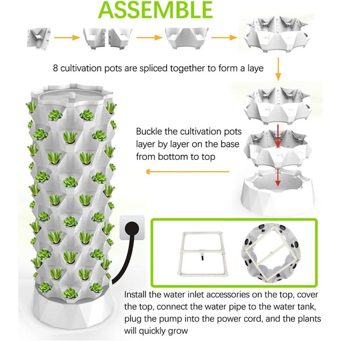 Набір для аеропоніки для вирощування трав, фруктів і овочів з гідратаційним насосом, адаптером, горщиками для сітки, Tim
