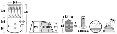 Намет чотиримісний High Peak Brixen 4.0 Light Grey/Dark Grey/Green (11815)