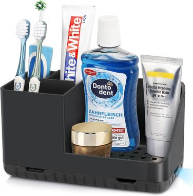 Тримач для зубної щітки для органайзера для ванної кімнати, тримач для електричної зубної щітки зі зливним отвором, знімний органайзер для зубної щітки для ванної кімнати, кухні та сімї (чорний)