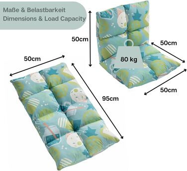Дитяче крісло howa 2 в 1 - дитячий шезлонг, підлогове крісло з функцією відкидання, подушка сидіння зі спинкою, підлогове крісло з 6-позиційною регульованою спинкою для дітей 8604