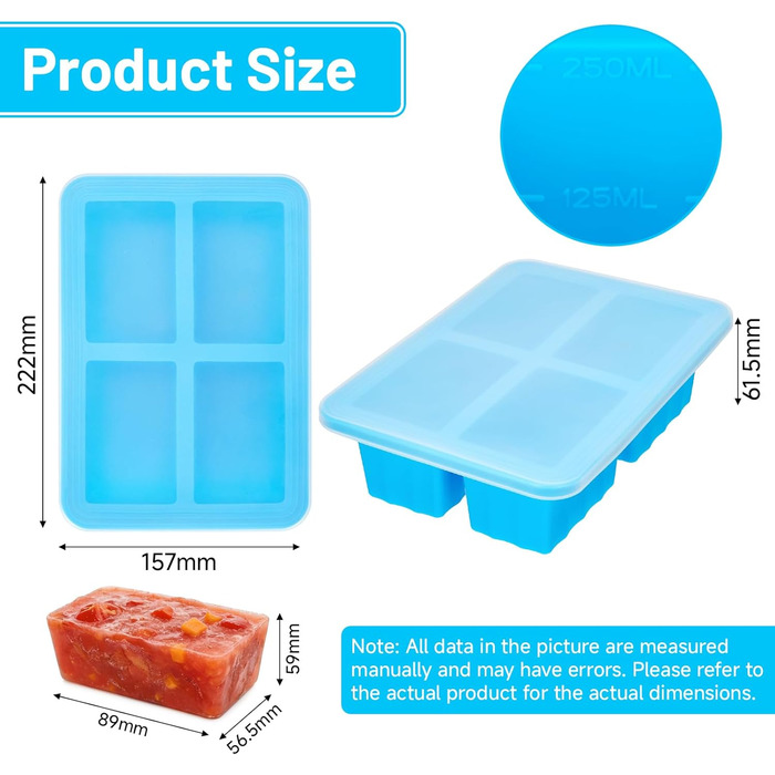 Контейнери для заморожування супів, 2 шт., силіконові кубики для супу з кришками, морозильна камера без бісфенолу А, лоток для кубиків льоду в морозильній камері для бульйону, соусу та льоду (синій)