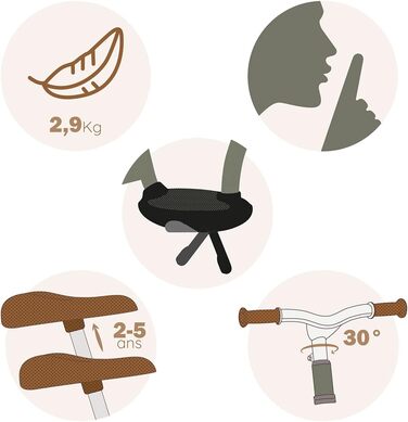 Регульований по висоті дитячий беговел з підніжкою та підставкою, висота сидіння 33-38 см, для дітей віком від 2 років і старше