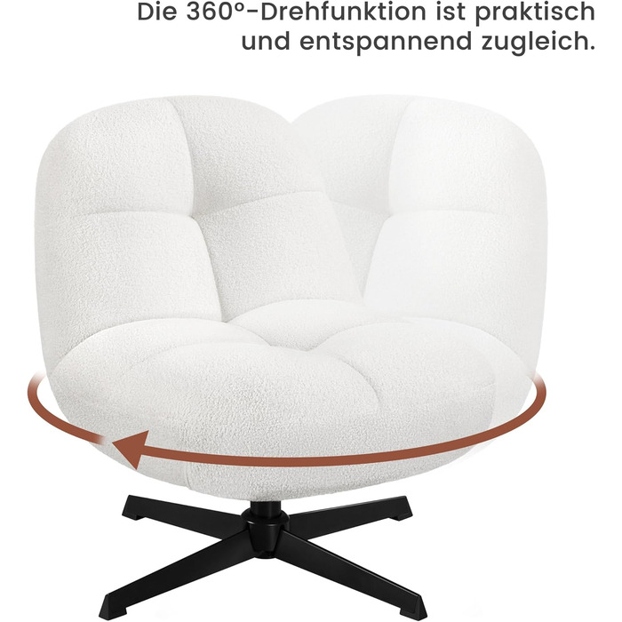 Крісло Yaheetech з тканини букле, м&39яке крісло без підлокітників, сидіння з поворотом на 360, крісло для вітальні/спальні/вітальні, білий колір