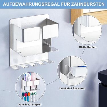 Тримач для зубної щітки - дозатор зубної пасти настінний без свердління, електричний тримач для зубної щітки самоклеючий тримач дл