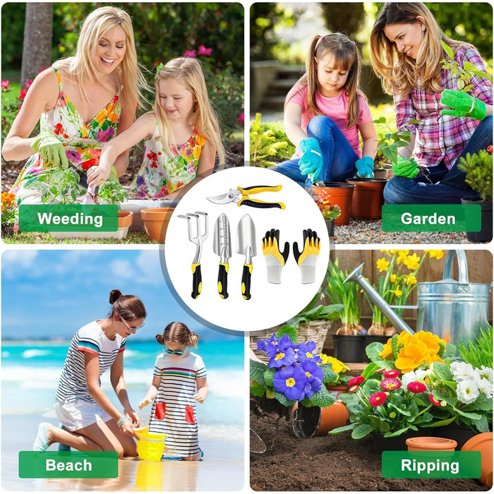 Набір садових інструментів 5 в 1 з нержавіючої сталі ручний совок, секатор, граблі, садові рукавички та аксесуари
