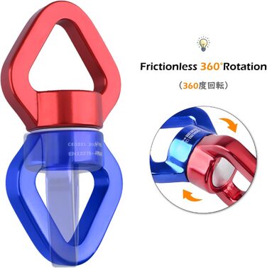 Захисне пристосування TRIWONDER 30kN 360 Rotator Switch Spinner, обертовий карабін для гамаків для скелелазіння, червоно-синій