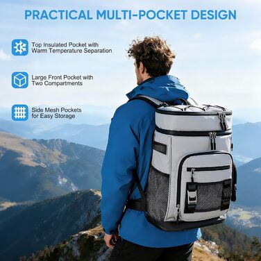 Великий рюкзак-холодильник об&39ємом 30 л, рюкзак з відділенням-холодильником, великий водонепроникний ізольований рюкзак-холодильник, герметична складна сумка для пікніка, портативний холодильник для барбекю та пікніків