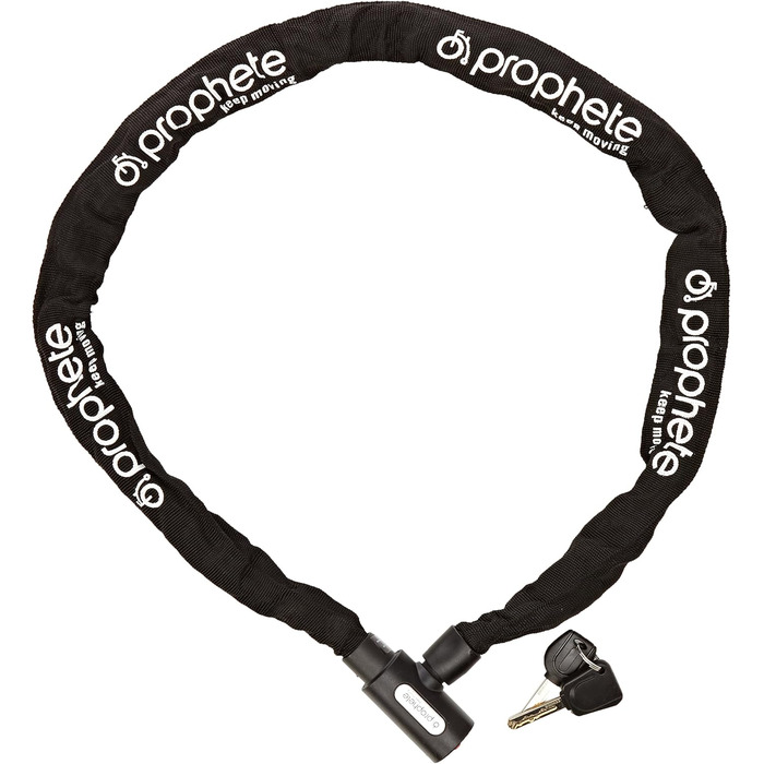 Замок велосипедний Prophete, ланцюговий з автоматичним замиканням, захист від втрати ключа, довжина 120 см, колір чорний