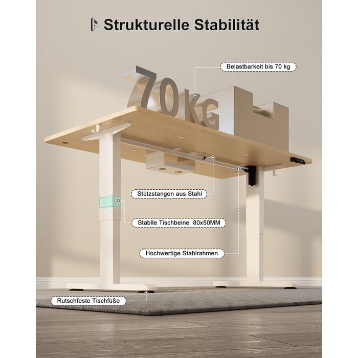 Стіл Homall з регульованою висотою 140x70 см з портом зарядки USB-A, електричний стіл з лотком для кабелів, стіл для роботи стоячи з 3 функціями пам&39яті, комп&39ютерний стіл бежевий 140x70 см білий бежевий