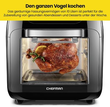 Багатофункціональна цифрова фритюрниця Chefman гриль, дегідратор, конвекція, 17 попередньо встановлених сенсорних екранів, сімейний розмір XL 10 л, автоматичне вимкнення, велике вікно огляду, чорний Великобританія