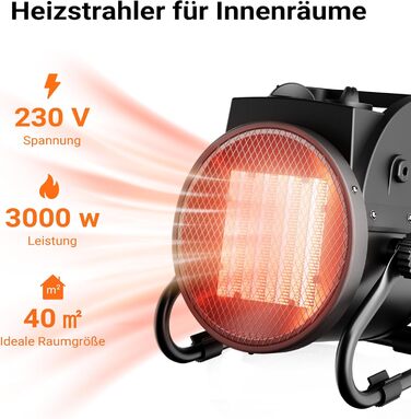 Керамічний обігрівач Wiltec потужністю 3 кВт, 3000 Вт з термостатом, вентилятор площею 40 м, 3 рівні потужності