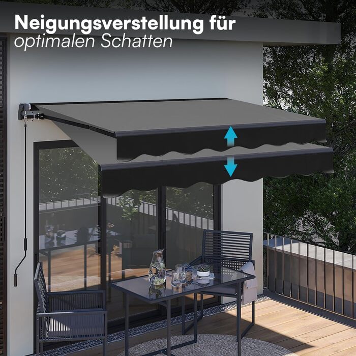 Тент STEELSØN Kestria для балкона/дахової тераси/саду 200x150 см Тент зі складними кронштейнами, непрозорий та водонепроникний Вулична рулонна штора з ручкою виготовлена з пластикової тканини Сонцезахисний тент з настінним кронштейном, антрацит