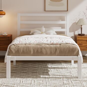 Ліжко 90200 см, металевий каркас ліжка з платформою, узголів&39ям та узніжжям, місце для зберігання речей під ліжком, рейкова основа не потрібна, легке складання, сучасне, біле 90 x 200 см