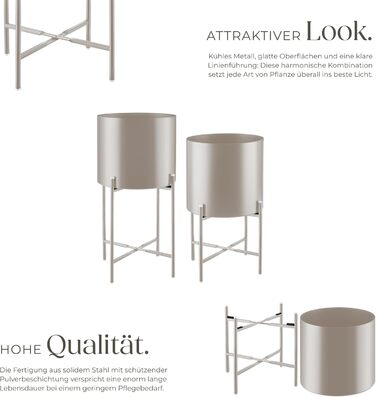 Підставка для рослин tectake, набір із 2 предметів, підставка для квітів, металевий квітковий горщик, знімні кашпо, декоративні квіткові горщики для вітальні, кашпо для використання в приміщенні та на вулиці, квітковий пуф з ніжками та кашпо - сіро-коричн