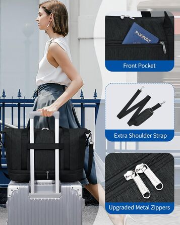 Ручна поклажа Narwey Ryanair 40x30x20, Маленька спортивна сумка на вихідні для жінок, Дорожня сумка-ручна поклажа для літаків, Ручна поклажа Easyjet 45x36x20, Лікарняна сумка для пологів для чоловіків (чорна)