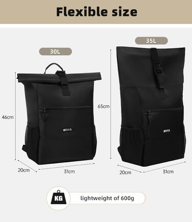 Термальний рюкзак 35 л, рюкзак-холодильник, водонепроникний рюкзак для пікніка з відкривачкою для пляшок, пікніків, кемпінгу, пляжу, походів, подорожей, шопінгу, чорний